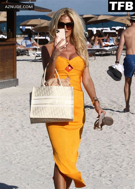 Victoria Silvstedt Lounges Beachside In Miami In An Orange Two Piece Bikini Aznude