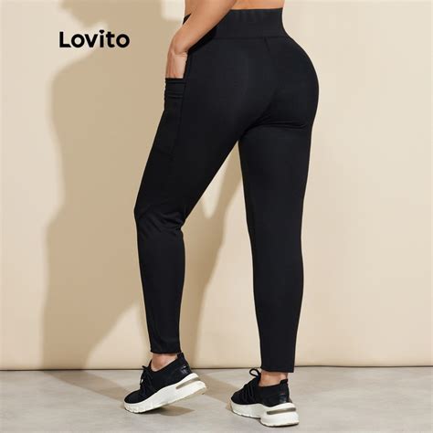 Lovito Plain Pocket Basic Skinny Breathable High Waist Sports Leggings