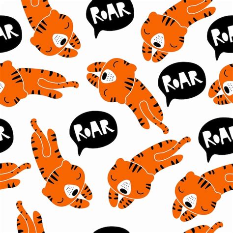 Premium Vector A Pattern Of Orange Tiger And The Words Roar