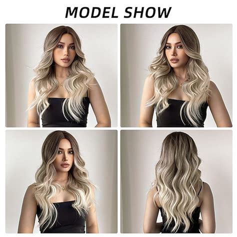 Long Wavy Ombre Brown To Blonde Wigs For Women Synthetic Hair Heat Resistant Ombre Wig For Daily