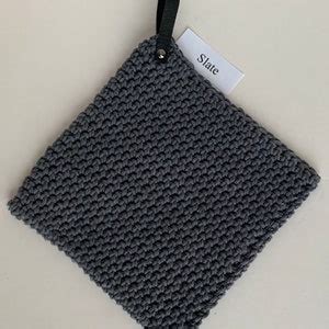 Potholder Hot Pad Trivet Cotton And Leather Or Suede Hand Crocheted Etsy