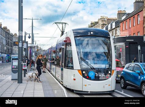 Edinburgh Tram Running On Leith Walk In Leith Edinburgh Scotland Uk