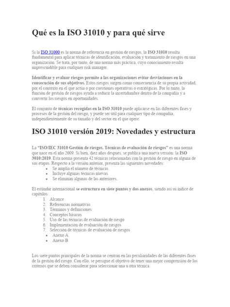 Qué Es La Iso 31010 Y Para Qué Sirve Pdf Evaluación De Riesgos