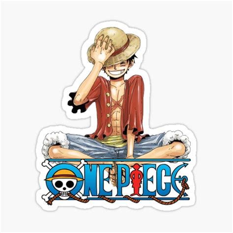 One Piece Smile Luffy Sitting With Pirates Logo Sticker For Sale By