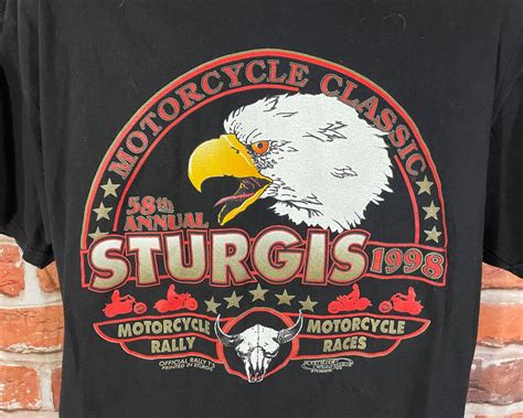 Vintage 1998 Sturgis Motorcycle Rally Shirt Fits Lxl Bald Eagle Grunge