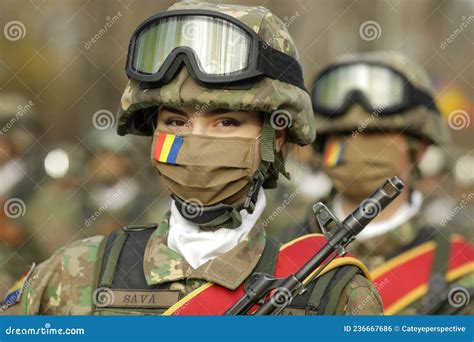 Romanian Army Female Soldier Prepare For The Romanian National Day