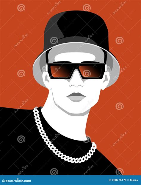 Young Male Rapper Wearing Chain Around His Neck Stock Vector