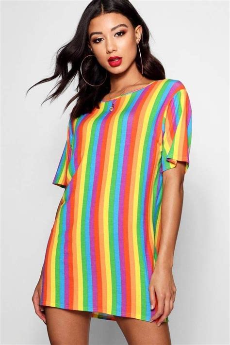 Boohoo Bella Rainbow Stripe T Shirt Dress Rainbow Outfit Rainbow