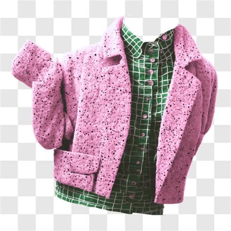 Descarga Maniquí de moda con chaqueta rosa y camisa verde PNG En Línea