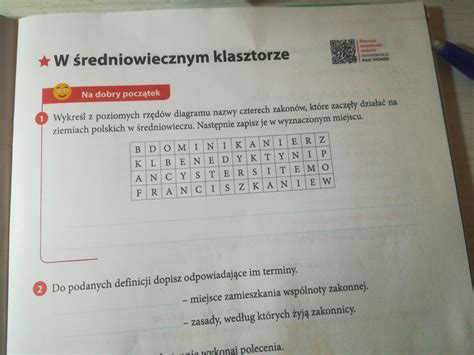 Wykreśl z poziomych rzędów diagramu nazwy czterech zakonów które