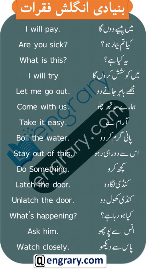 English Sentences Used In Daily Life With Urdu Engrary