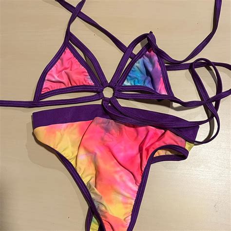 Purple Tie Dye Strappy Bikini No Flaws Size Xs Depop