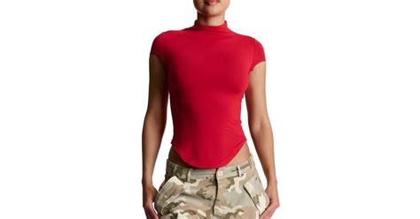 Naked Wardrobe Smooth Mock Neck Crop Top In Red Lyst