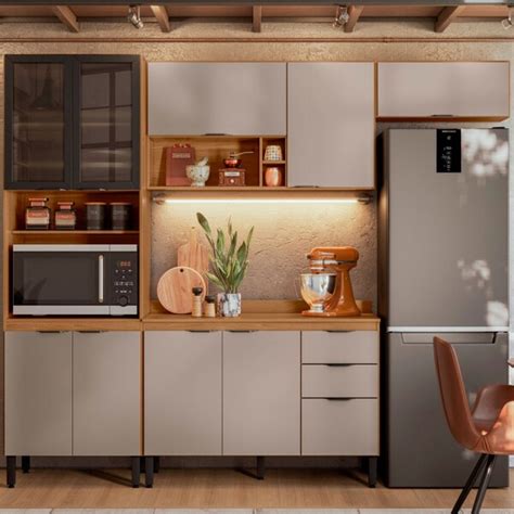 Cozinha Completa Firenze Portas Gavetas Amêndola Touch nude Prime