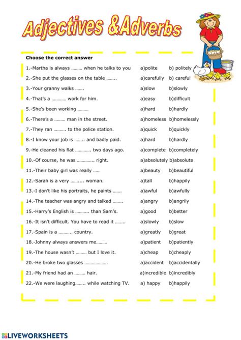Adjective And Adverb Explanation Worksheet - Adjectiveworksheets.net