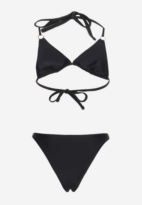 Czarne Bikini Częściowe Majtki Figi i Biustonosz Wiązany na Plecach Calix Renee