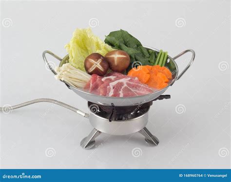 Japanese Sukiyaki Hot Pot With Vegetable Beef Slice Raw Egg Royalty Free Stock Image