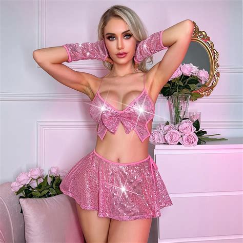 New Valentines Day Bow Glitter Beaded Nightclub Set With Sexy Lingerie Lingerie And Bra