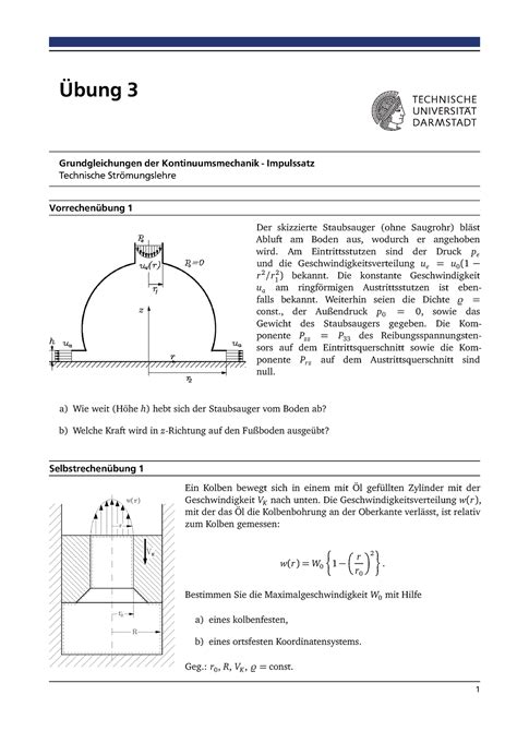 TSL 2021 Uebung 3 Übung 3 Grundgleichungen der Kontinuumsmechanik