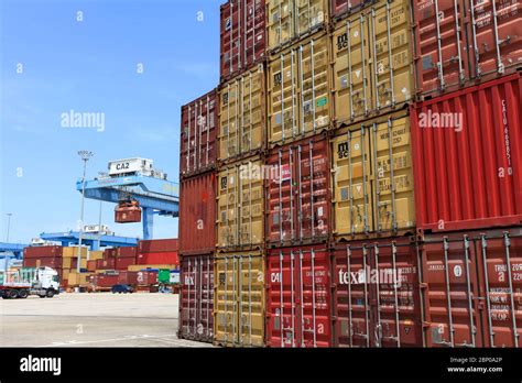 container brands stacked   holding platform stock photo alamy