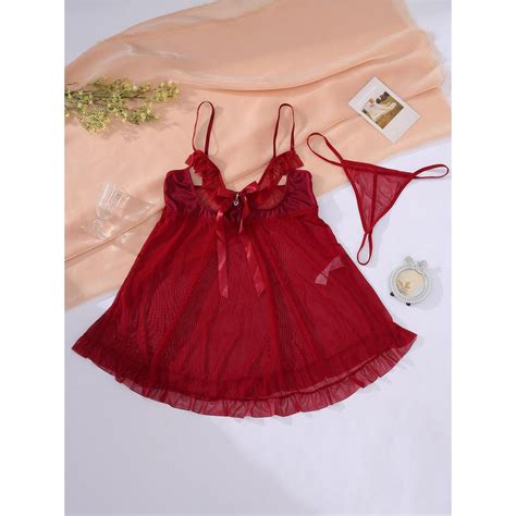 Mais Tamanho Vestido De Lingerie Sexy Corte De Malha De Contraste Feminino Decora O Pregueada