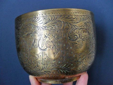 Vintage Indian Brass Planter Engraved Brass Pot Indoor Plant Pot Asian Decor Boho Decor Bird