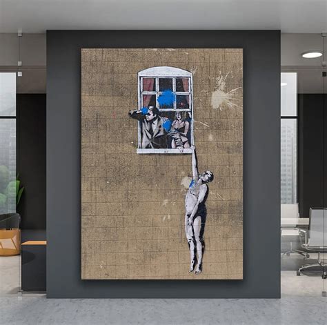 Man Hanging Out The Window Banksy Canvas Banksy Naked Man Canvas Art Man And Woman Looking Out