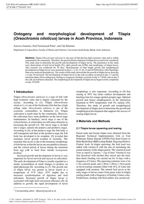 (PDF) Ontogeny and morphological development of Tilapia ( Oreochromis ...
