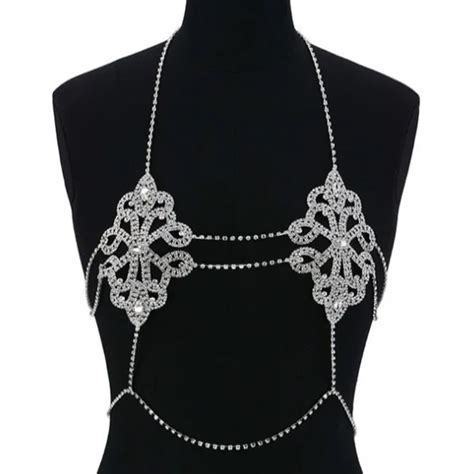 Rhinestone Body Chain Rave Bra Bikini Crystal Sexy Body Chain Nightclub Jewelry Rhinestone Chest
