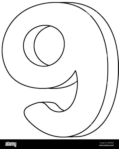 Number Nine Doodle Outline For Colouring Illustration Stock Vector