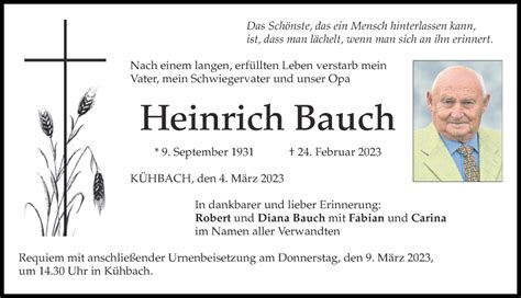 Traueranzeigen Von Heinrich Bauch Augsburger Allgemeine Zeitung