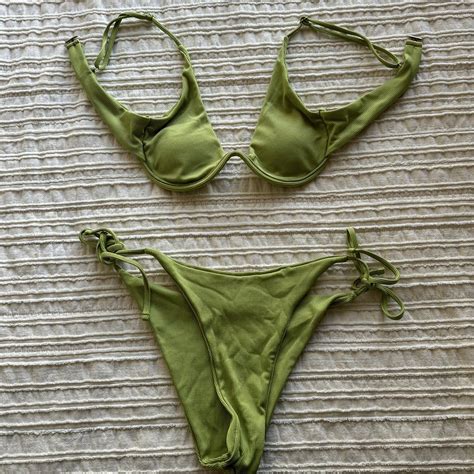 Green Ribbed Bikini Set Bikini Top Has Wire Cups Depop