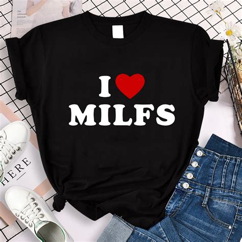 I Love MILFS I Heart Hot Moms Printed T Shirts Women Cotton Short Sleeve Casual T Shirt Harajuku