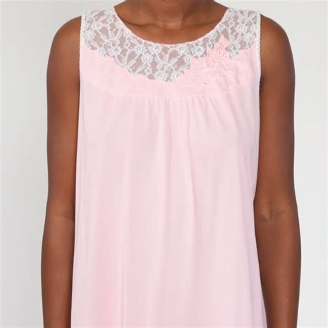 Baby Pink Nightgown Lingerie Slip Dress Nylon Lace Maxi S Etsy