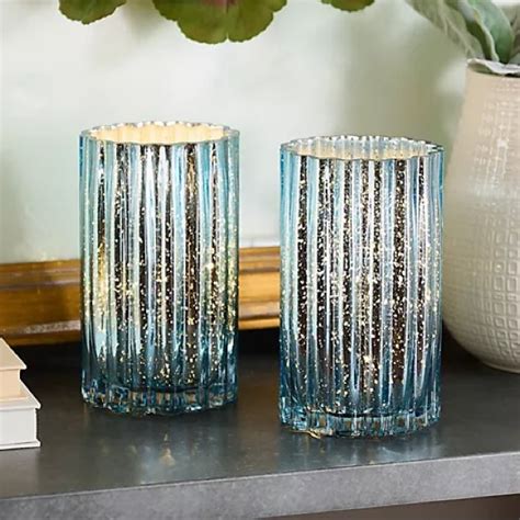 Qvc Accents Nwt Set Of Illuminated Mercury Glass Hurricane By