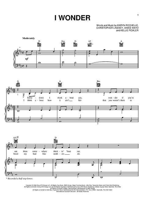 I Wonder Sheet Music By Kellie Pickler For Piano Vocal Chords Sheet Music Now