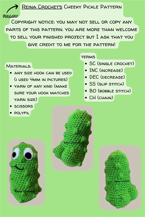 Cheeky Dill Pickle Crochet Pattern Digital Item Only Reina Crochets