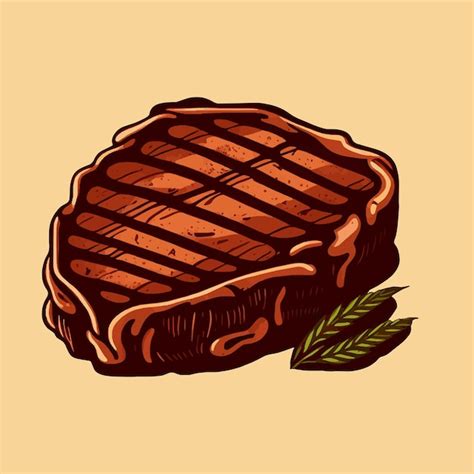 Premium Vector Grilled Beef Steak With Vegetables Hand Drawn