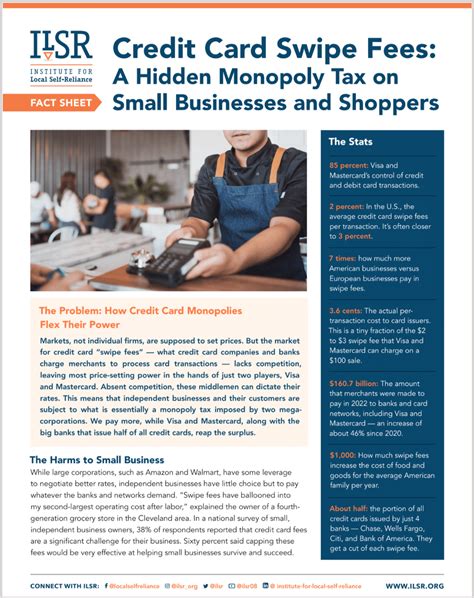 Fact Sheet Credit Card Swipe Fees — A Hidden Monopoly Tax On Small Businesses And Shoppers