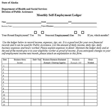 Fillable Self Employment Ledger Templates And Examples Excel Word Best Collections