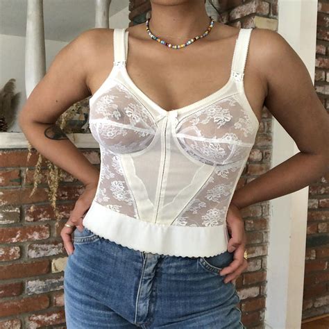 Vintage 1960s Bullet Bra Lace Bustier Corset By Bali Depop