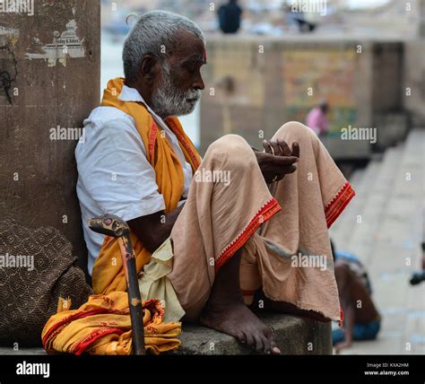 Varanasi India Jul An Indian Man Sitting On Street In