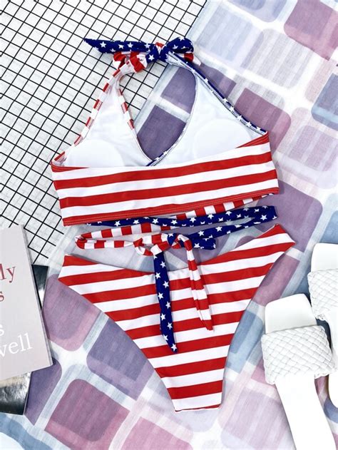 American Flag Print Halter Bikini Swimsuit Shein Usa
