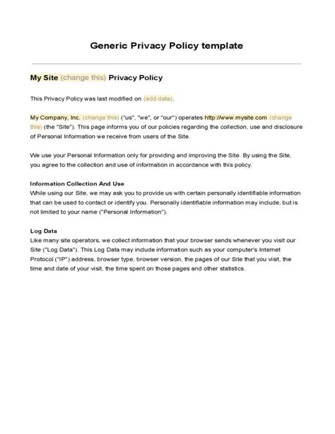 Free Privacy Policy Statement Template Policy Template Statement Template Agenda Template