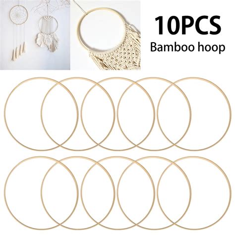 HOTBEST 10PCS Wooden Bamboo Dreamcatcher Rings Hoops Round Home Craft