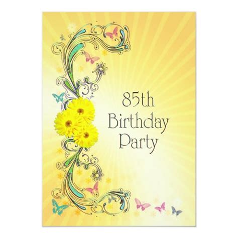 85th Birthday Party Invitation With Yellow Flowers Zazzle