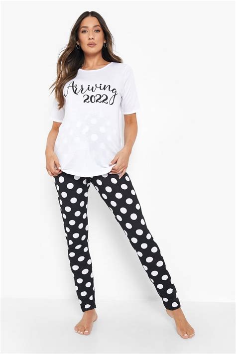 Womens Maternity Arriving 2022 Polka Dot Pj Set Boohoo Uk