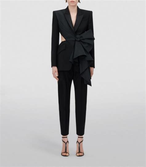 Womens Alexander McQueen Black Slashed Suit Jacket Harrods US