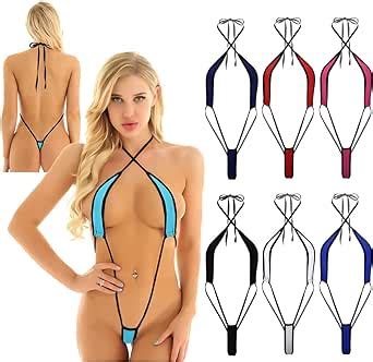 Amazon Acsuss Womens Lingerie Front Crossed Halter Neck G String Thong Bikini Swimwear