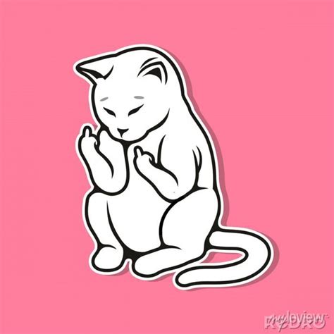 Vector Illustration Of Cute White Cat Showing Fuck You Vector Wall Stickers You White
